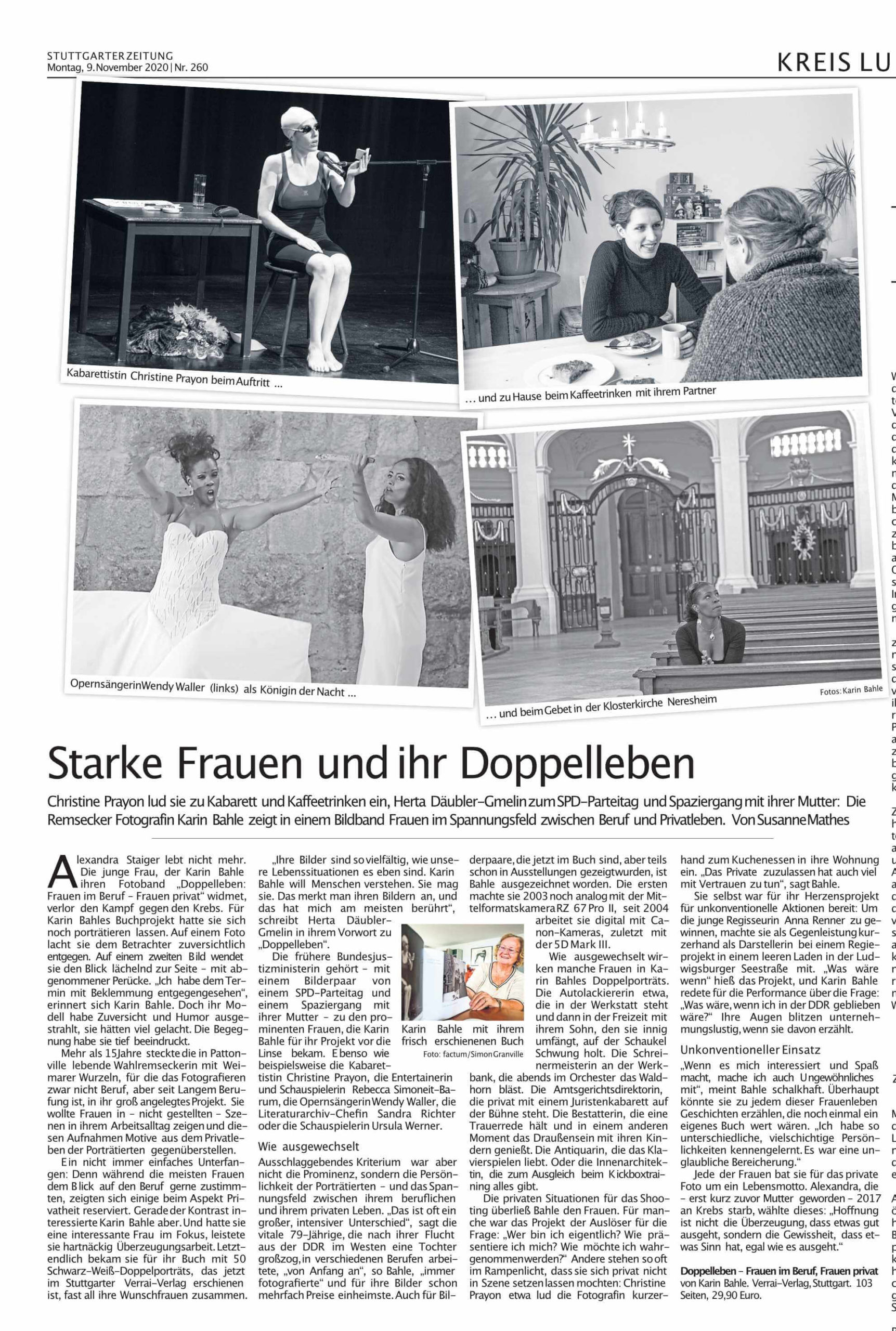 Doppelleben: Artikel aus der Stuttgarter Zeitung vom 9.11.2020